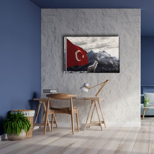 Bozkurtlu Türk Bayrağı Kanvas Tablo 