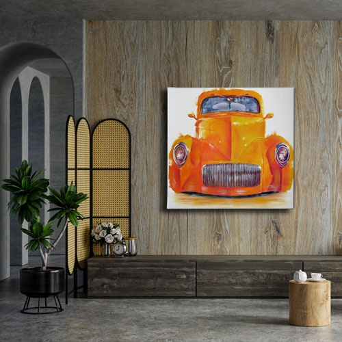 Yağlı Boya Turuncu Araba Canvas Tablo 