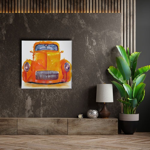 Yağlı Boya Turuncu Araba Canvas Tablo 