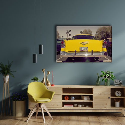 Klasik Sarı Araba Canvas Tablo