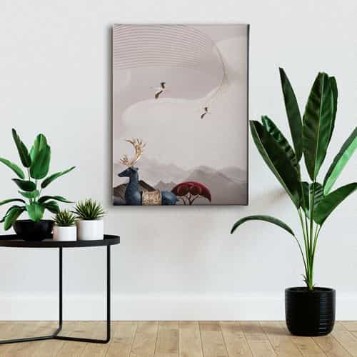 Leylekli Geyikli Canvas Tablo 