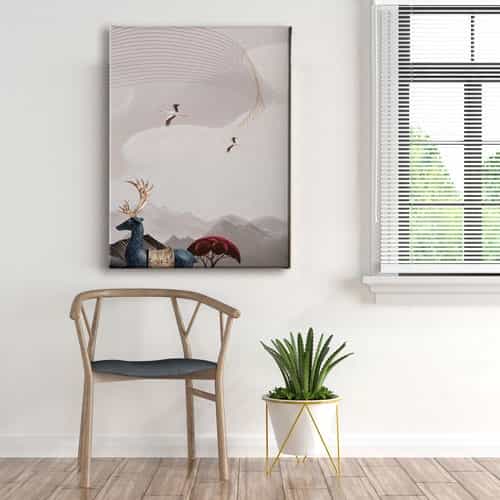 Leylekli Geyikli Canvas Tablo 