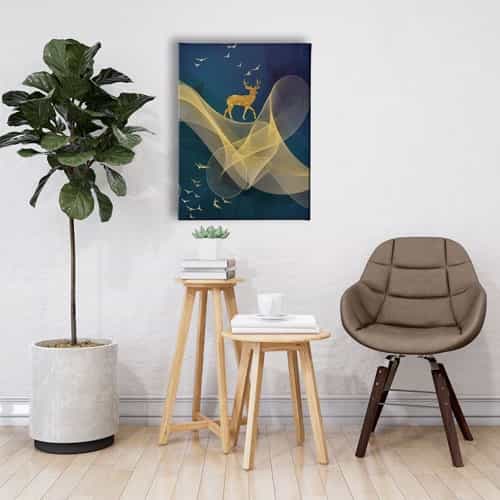 Golden Geyik Canvas Tablo 
