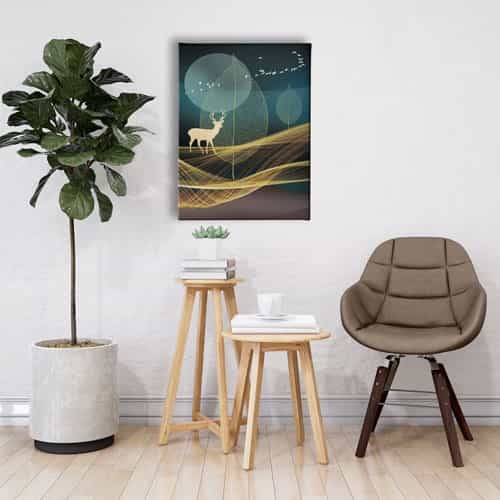 Golden Geyik Canvas Tablo 