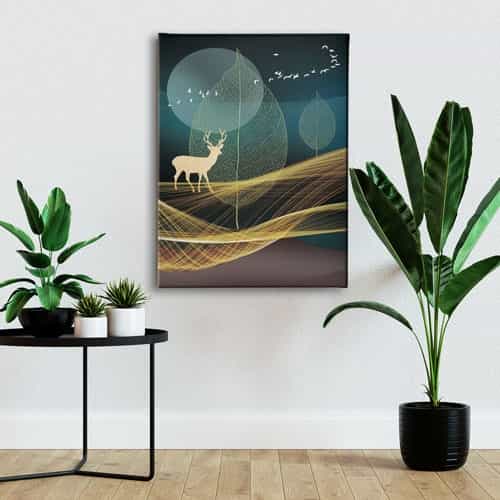 Golden Geyik Canvas Tablo 
