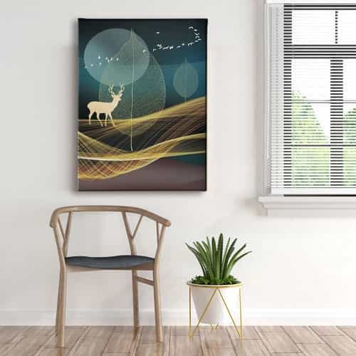 Golden Geyik Canvas Tablo 